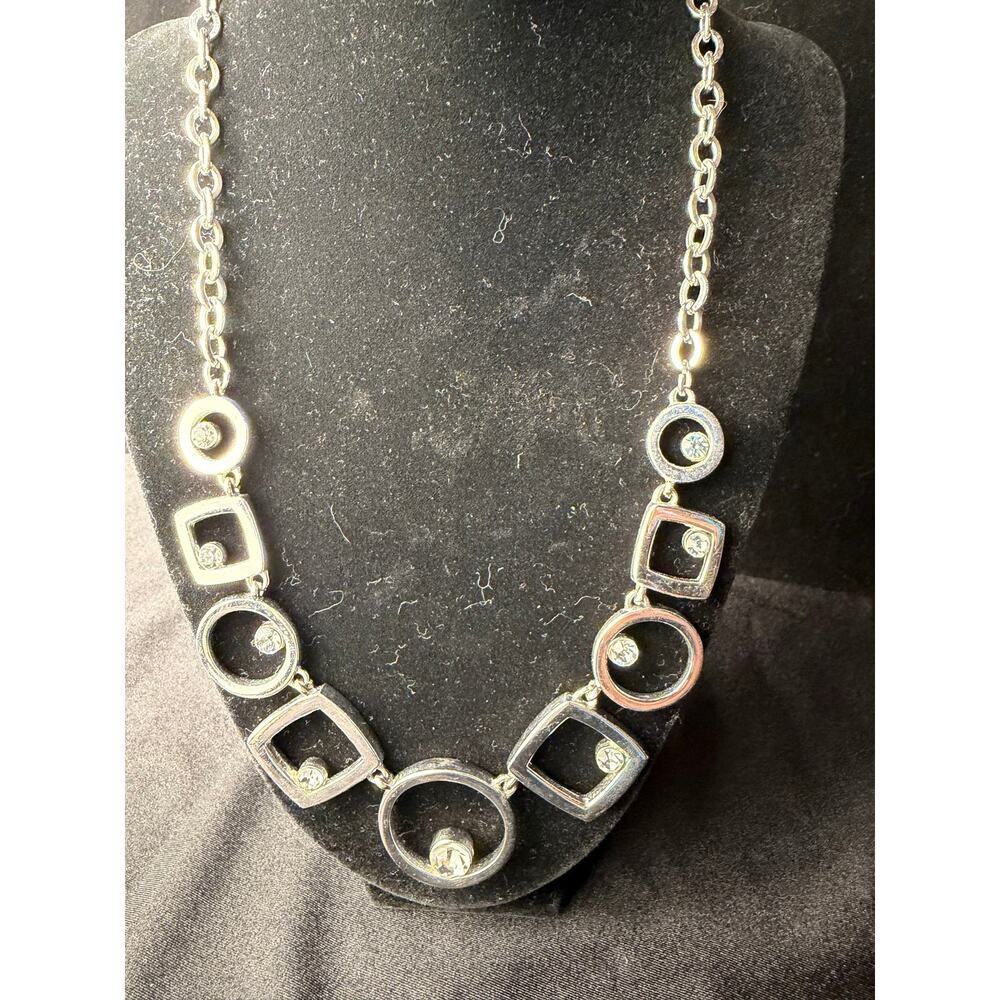 White House Black Market silver-tone reversible circle square statement necklace